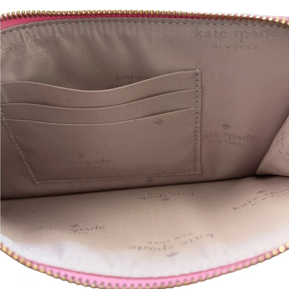 Kate Spade Wristlet Pink Clutch Pebbled Leather with Spade Flower Pattern NWT